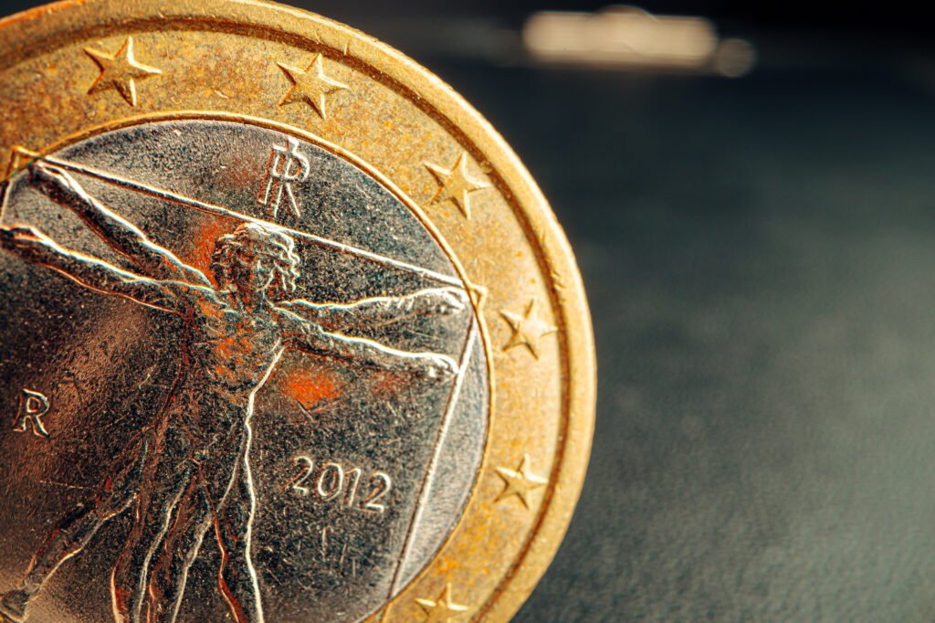 Macro photo of golden Euro cent coin