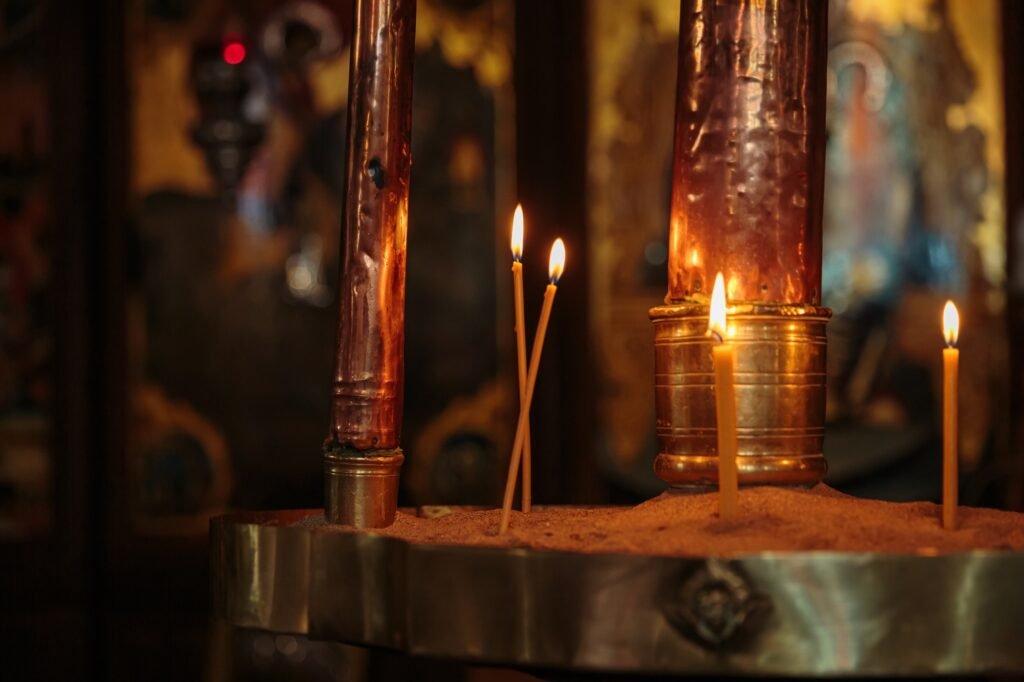 Orthodox Church. Interior decoration with burning candles