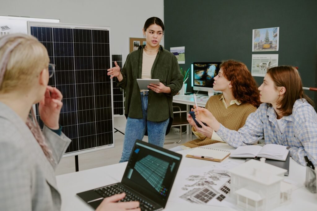 Presenting Renewable Energy Project at Team Meeting